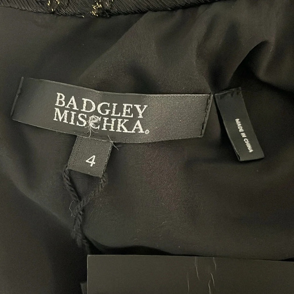 Badgley Mischka Mock Neck Midi Sheath Dress NWT Black Gold Long Sleeve Zip Sz 4 - Picture 10 of 14